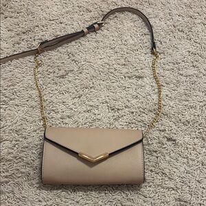 Tan and Gold Crossbody Bag with Chain Strap